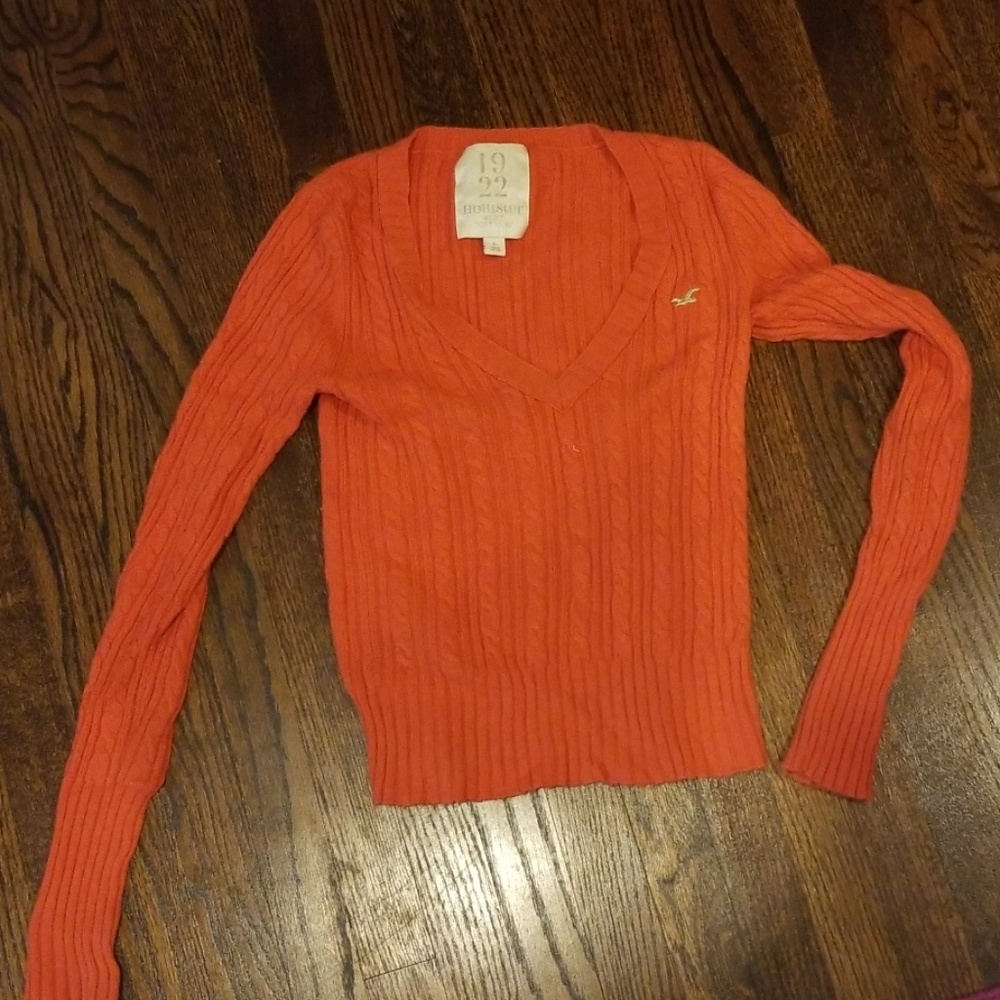 Hollister orange v neck sweater